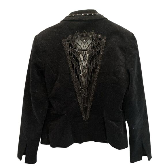 Vintage Bisou Bisou Womens Corduroy Blazer Small Black Lace Rhinestone Y2K Fairy - Picture 13 of 13